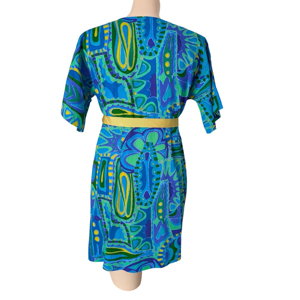 Vintage Handmade Mod Wrap Dress Small Mini Psychedelic Whimsical Retro Paisley - Picture 3 of 4